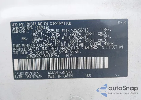 2006 Toyota Rav4 Sport z USA, uszkodzony, nr VIN JTMZD32V965008793